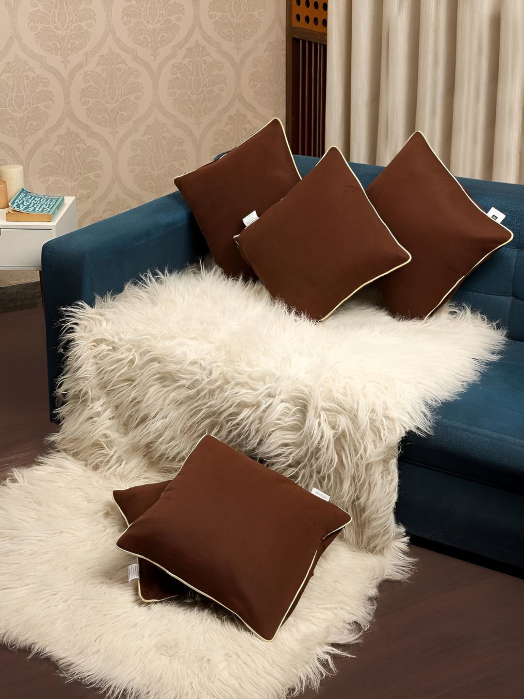 Stuff N' Fluff Brown 5 Pieces Square Cushion Covers