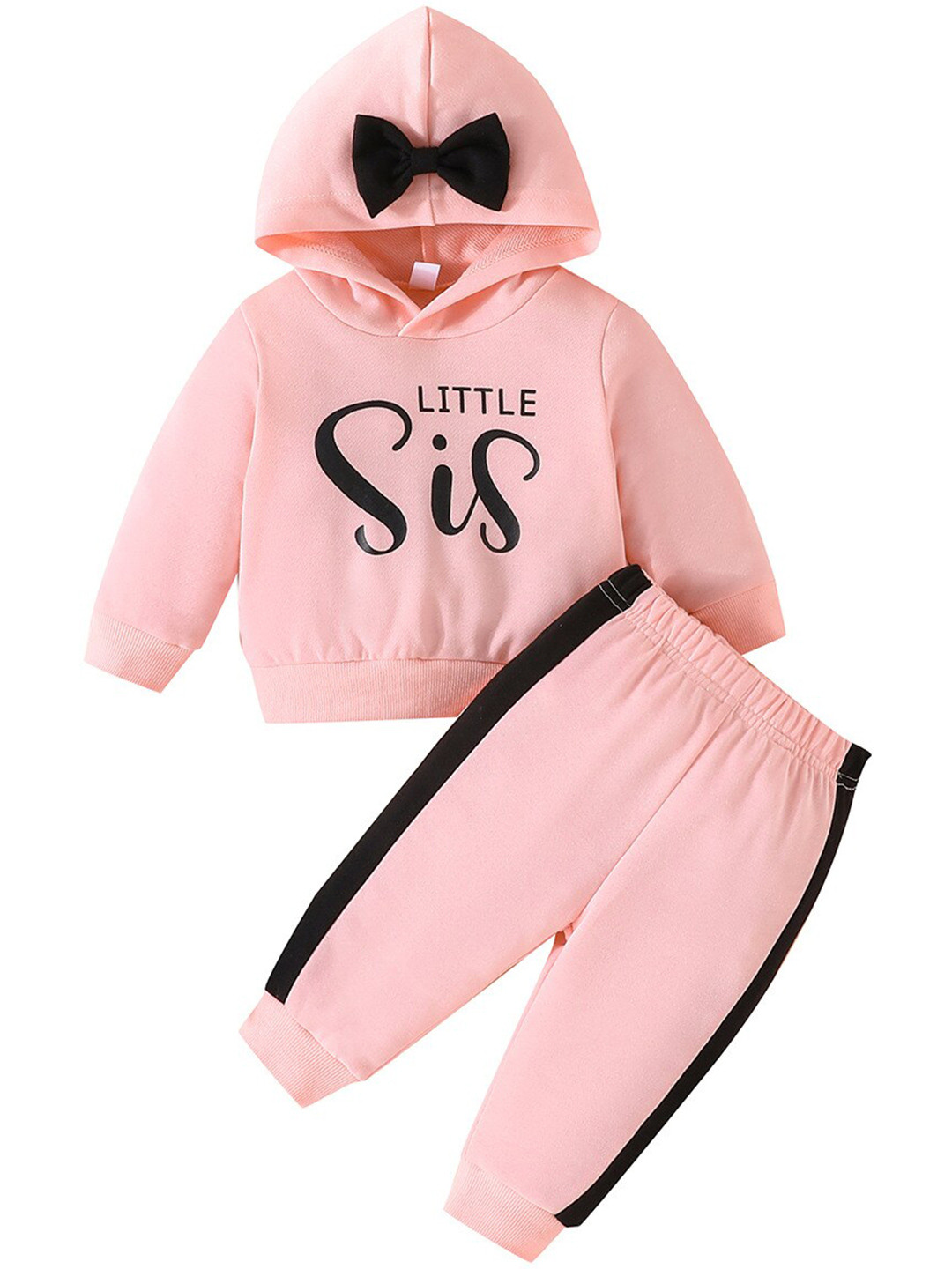 StyleCast Girls Pink Typography Printed Hooded Long Sleeves Sweatshirt With Joggers
