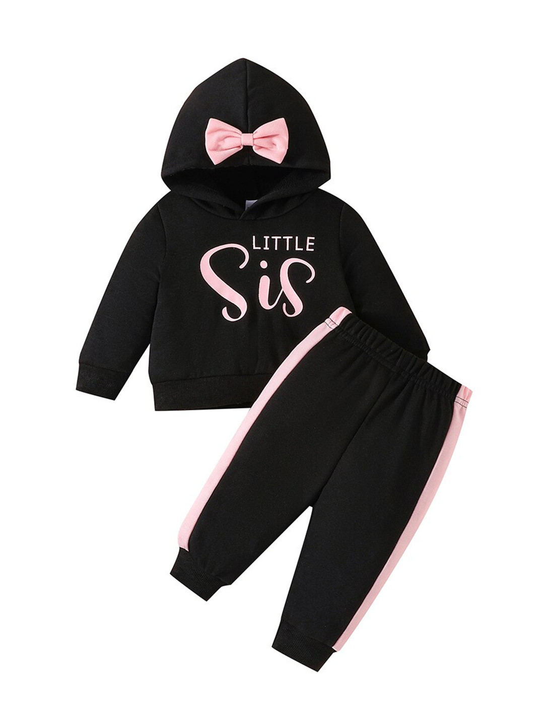 StyleCast Girls Black Typography Printed Hooded Long Sleeves Sweatshirt With Joggers
