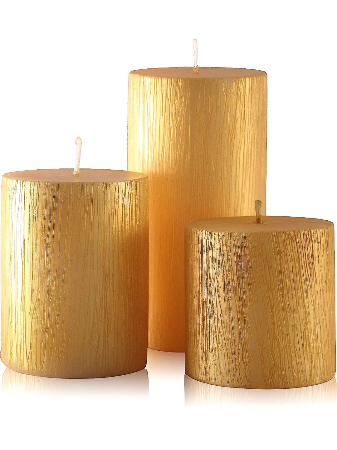 Floryn Decor Metallic Dinner Wedding Party 3Pcs Hand-Painted Striped Pillar Candles