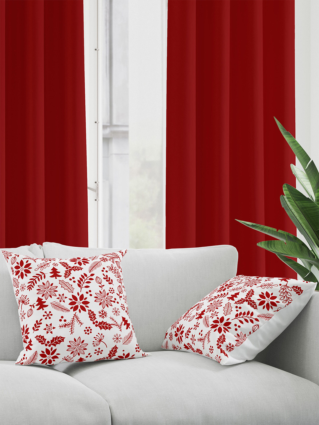HOME COLORS.IN Red & White 2 Pieces Square Cushion Covers