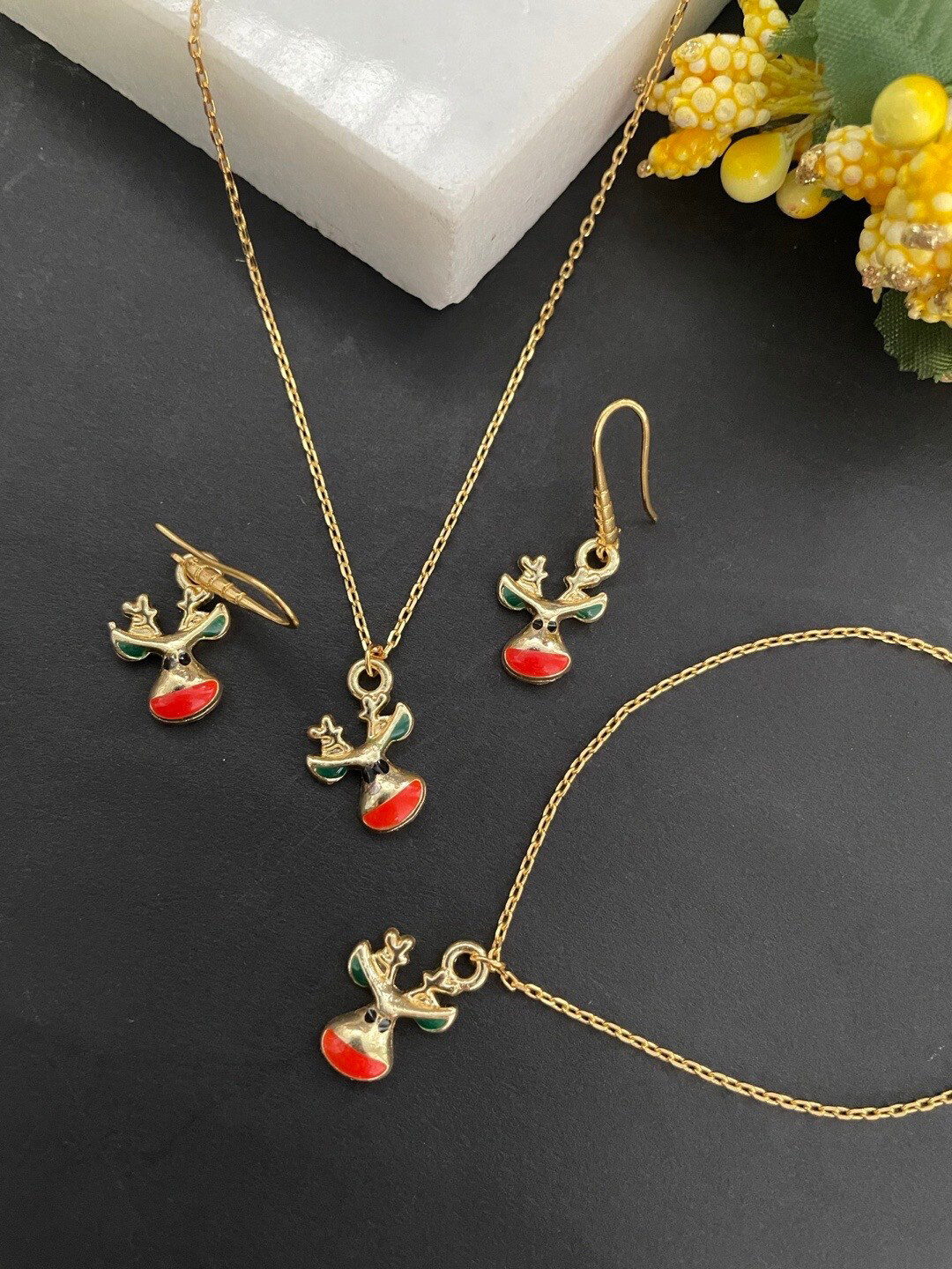 Digital Dress Room Gold-Plated Christmas Tree Charm Necklace & Earrings With Bracelet