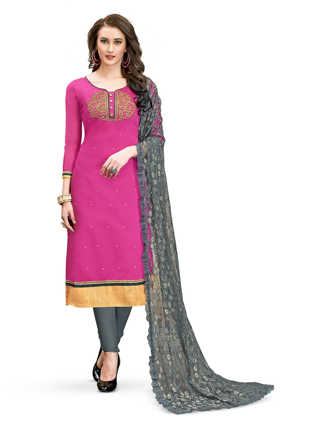 MANVAA Ethnic Motifs Embroidered Beads & Stones Modal Cotton Unstitched Dress Material