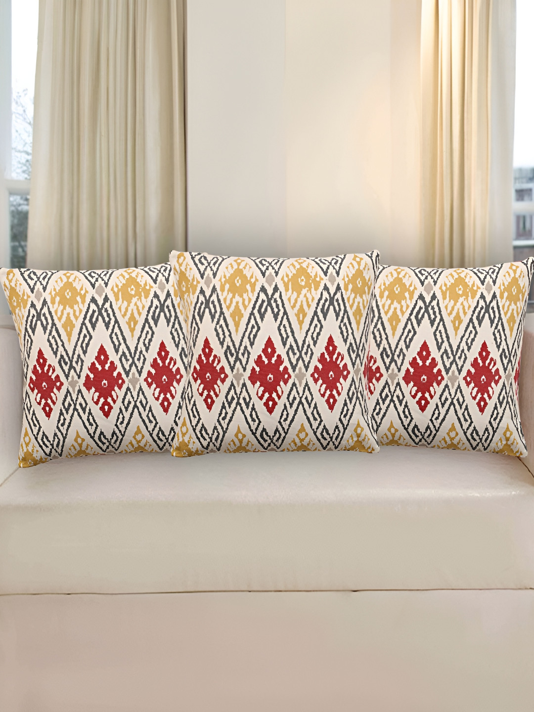 Texstylers Jaipuri Red Abstract Cotton Reversible 3 Pcs Square Cushion Covers - 20 x 20 In