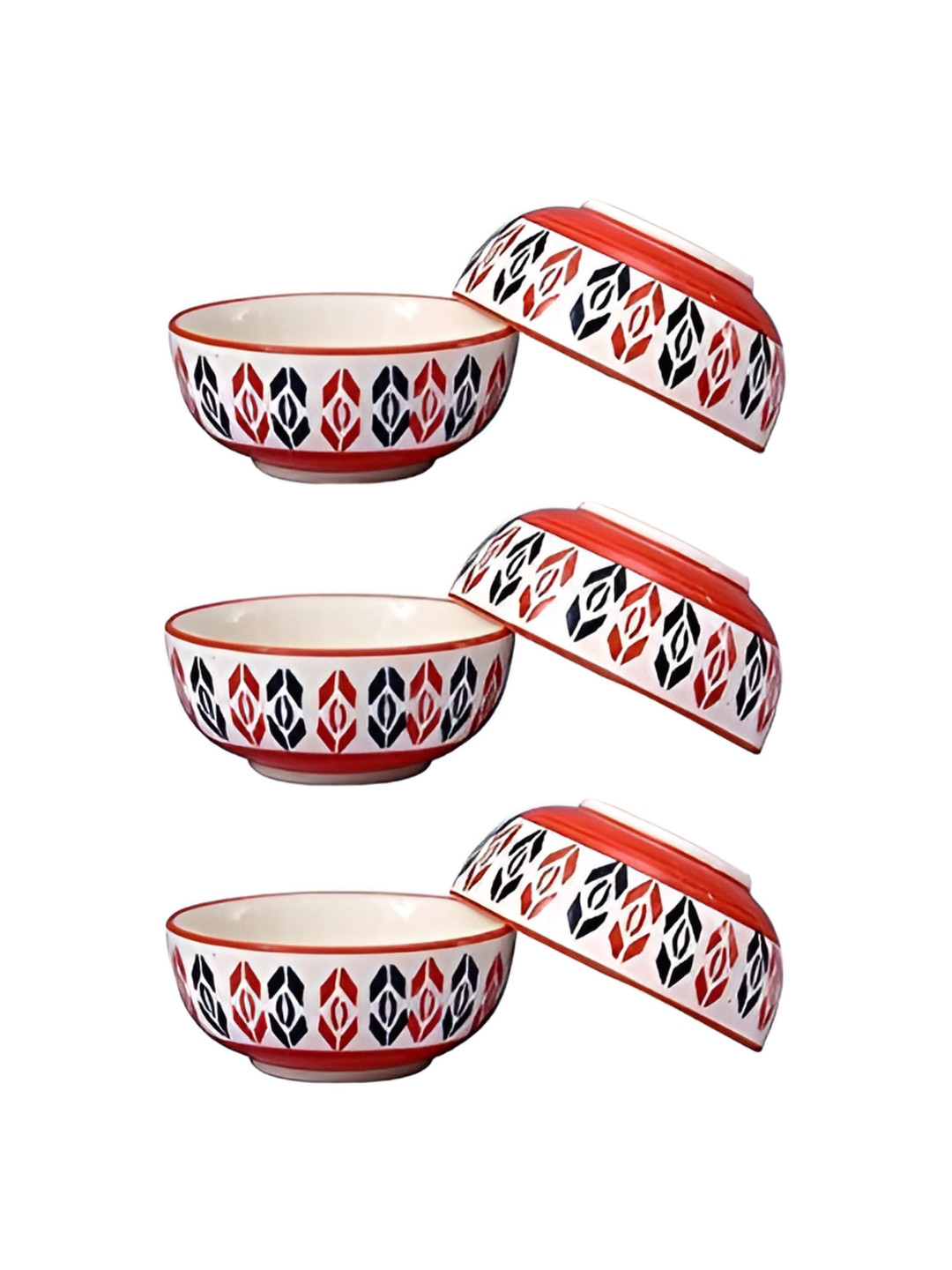 caffeine White 6 Pieces Geometric Print Ceramic Microwave Safe Gloss Finish Bowls
