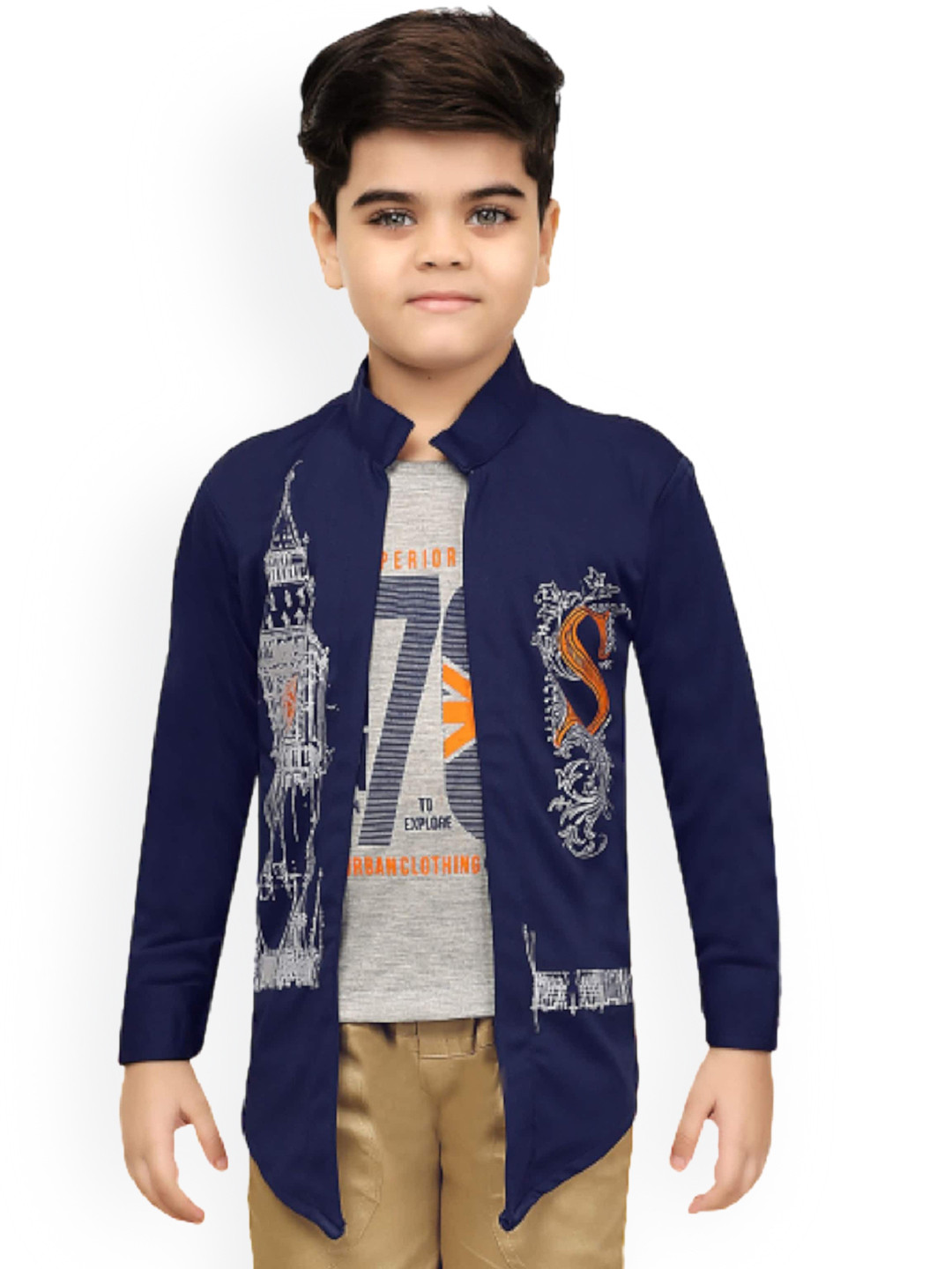 BAESD Boys Graphic Printed Lightweight Open Front Jacket With Attached T-shirt