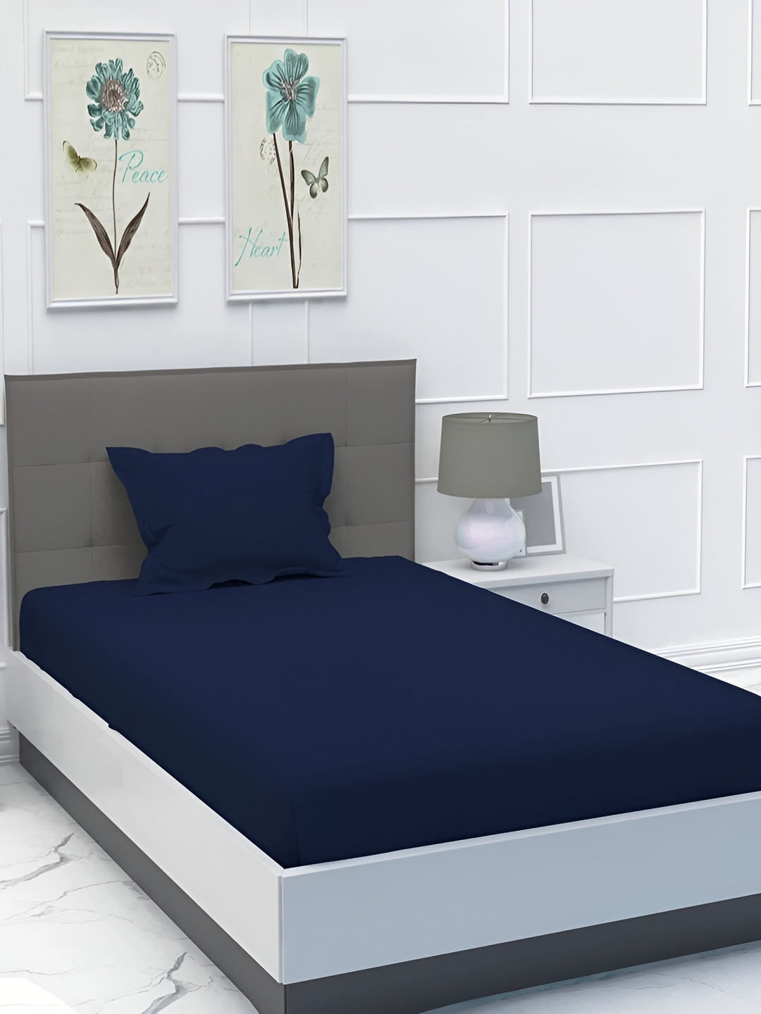 Bromwick Blue Cotton 210 TC Single Fine Bedsheet with a Pillow Cover-90 x 60 inches