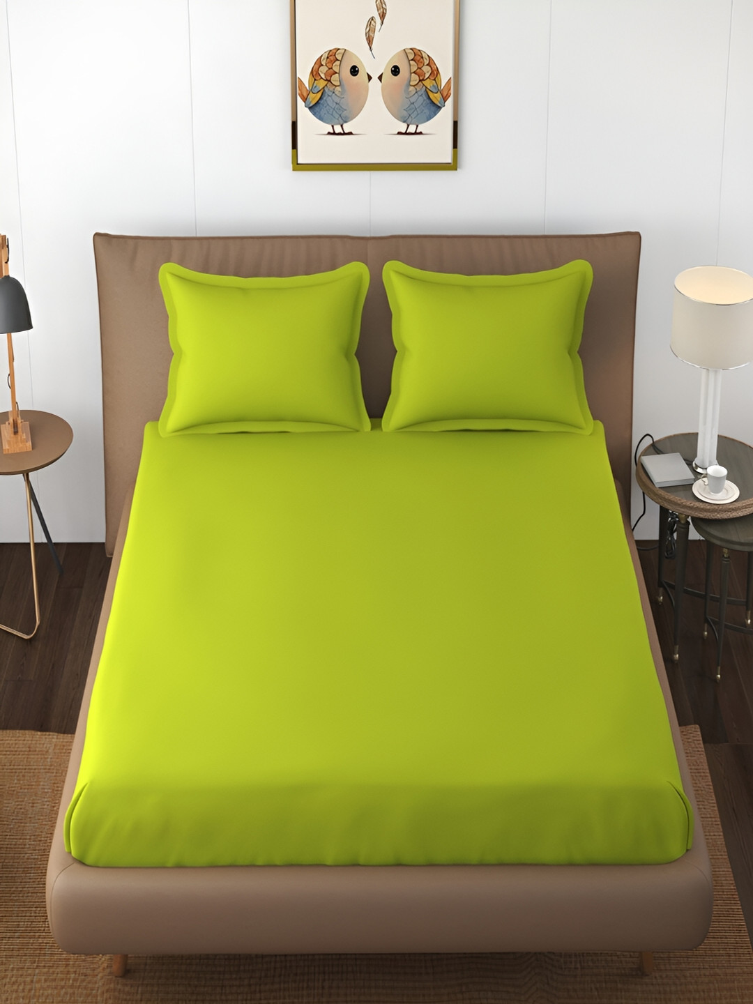 Bromwick Neon Green Solid Cotton Breathable 210 TC Queen Fine Bedsheet with 2 Pillow Covers-228 x 254 cm