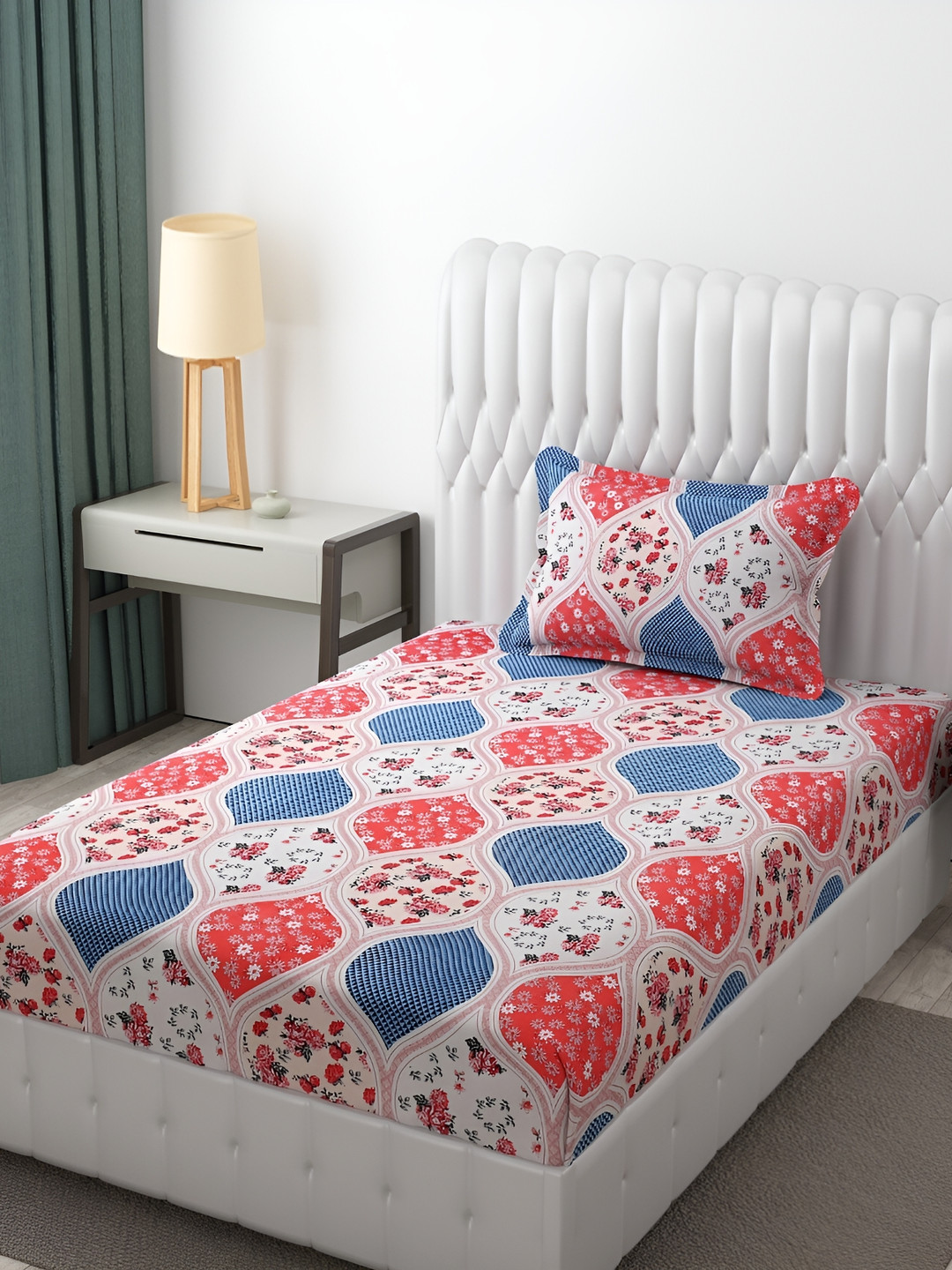 Bromwick Pink Floral Cotton Fade-Resistant 210 TC Single Fine Bedsheet with a Pillow Cover-90 x 60 inches