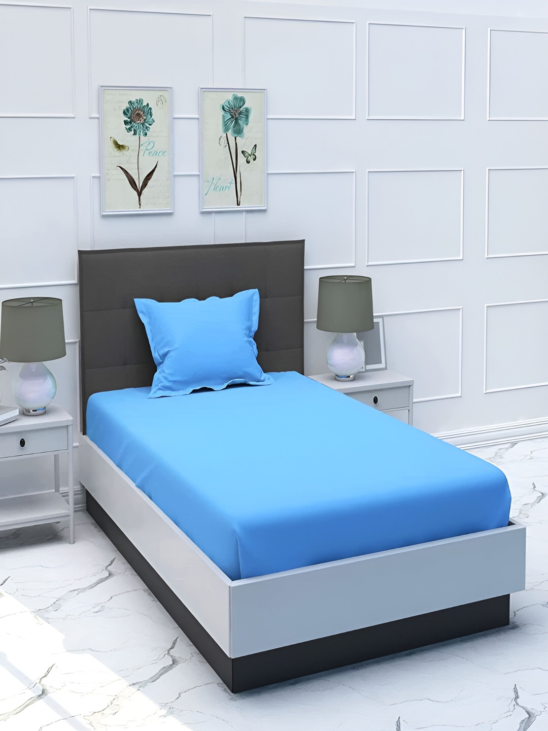 Bromwick Sky Blue 210 TC Single Superfine Bedsheet with a Pillow Cover-90 X 60 inches