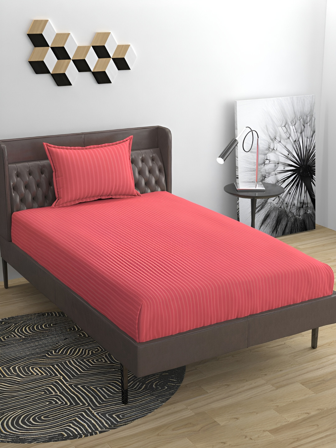 Bromwick Live Beautiful Pink Striped Cotton 210 TC Single Fine Bedsheet with a Pillow Cover-228 x 152 cm