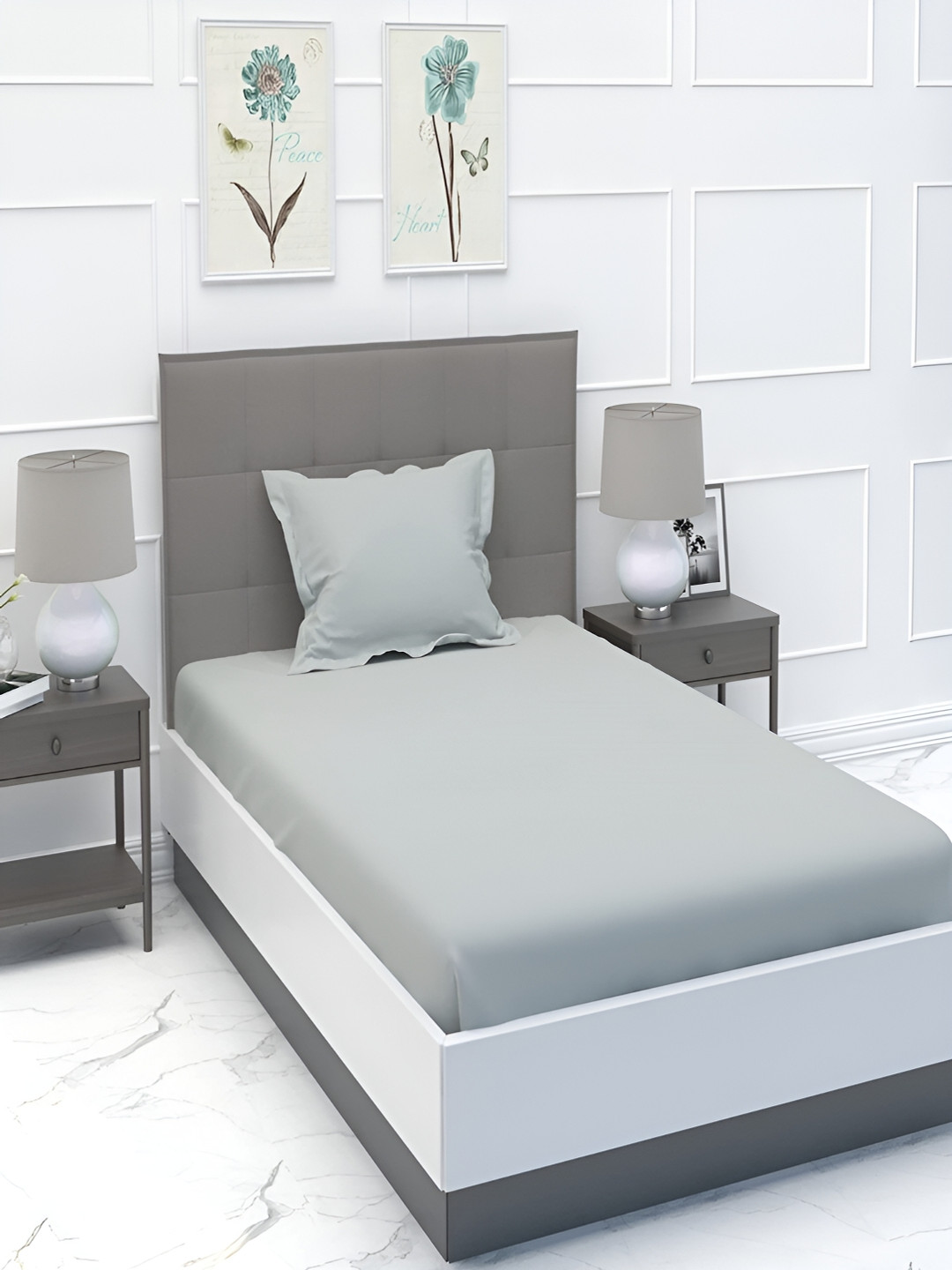 Bromwick Grey Cotton Breathable 210 TC Single Fine Bedsheet with a Pillow Cover-90 x 60 inches