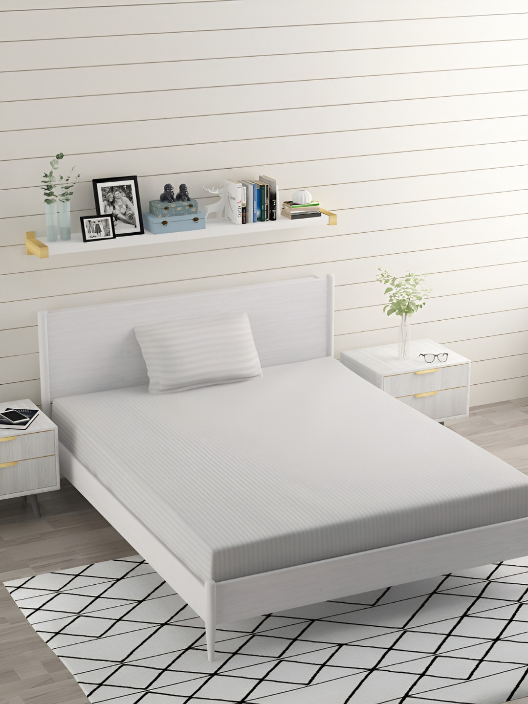 Bromwick Grey Striped Cotton 210 TC Single Fine Bedsheet with a Pillow Cover-90 x 60 inches
