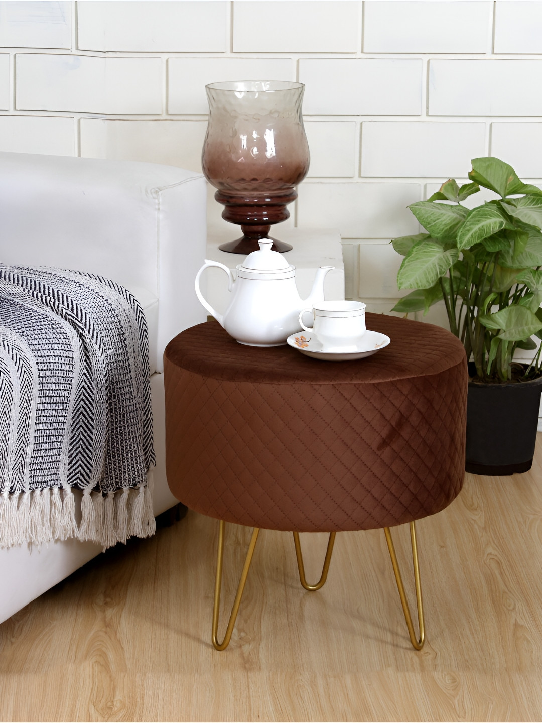 Shadowkart Brown Textured Ottoman Pouffes