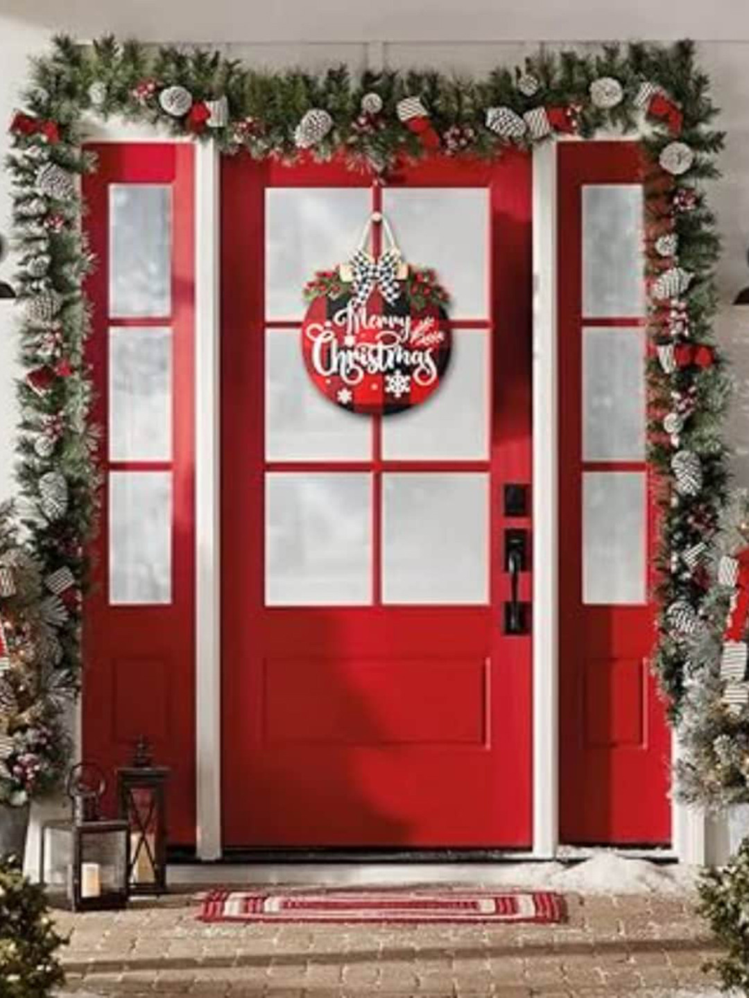 Babymoon Red Printed Wooden Christmas Hanging Wooden Wall Decor