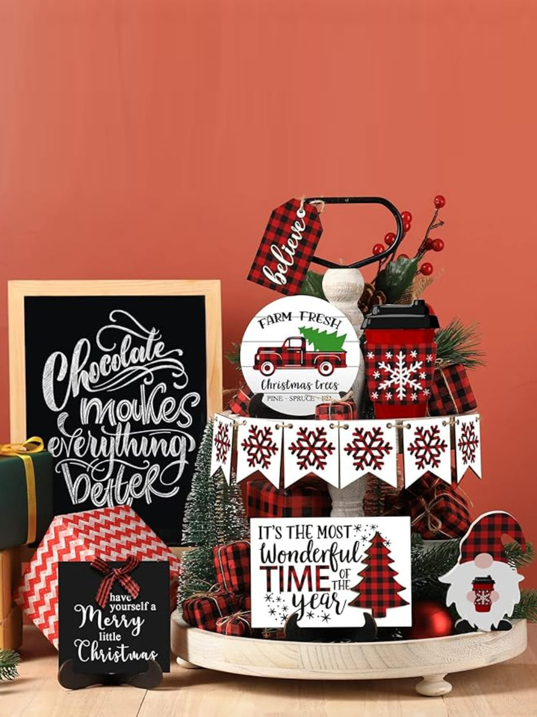 Babymoon Red 12 Pieces Tiered Tray Christmas Decoration Baby Photography Props