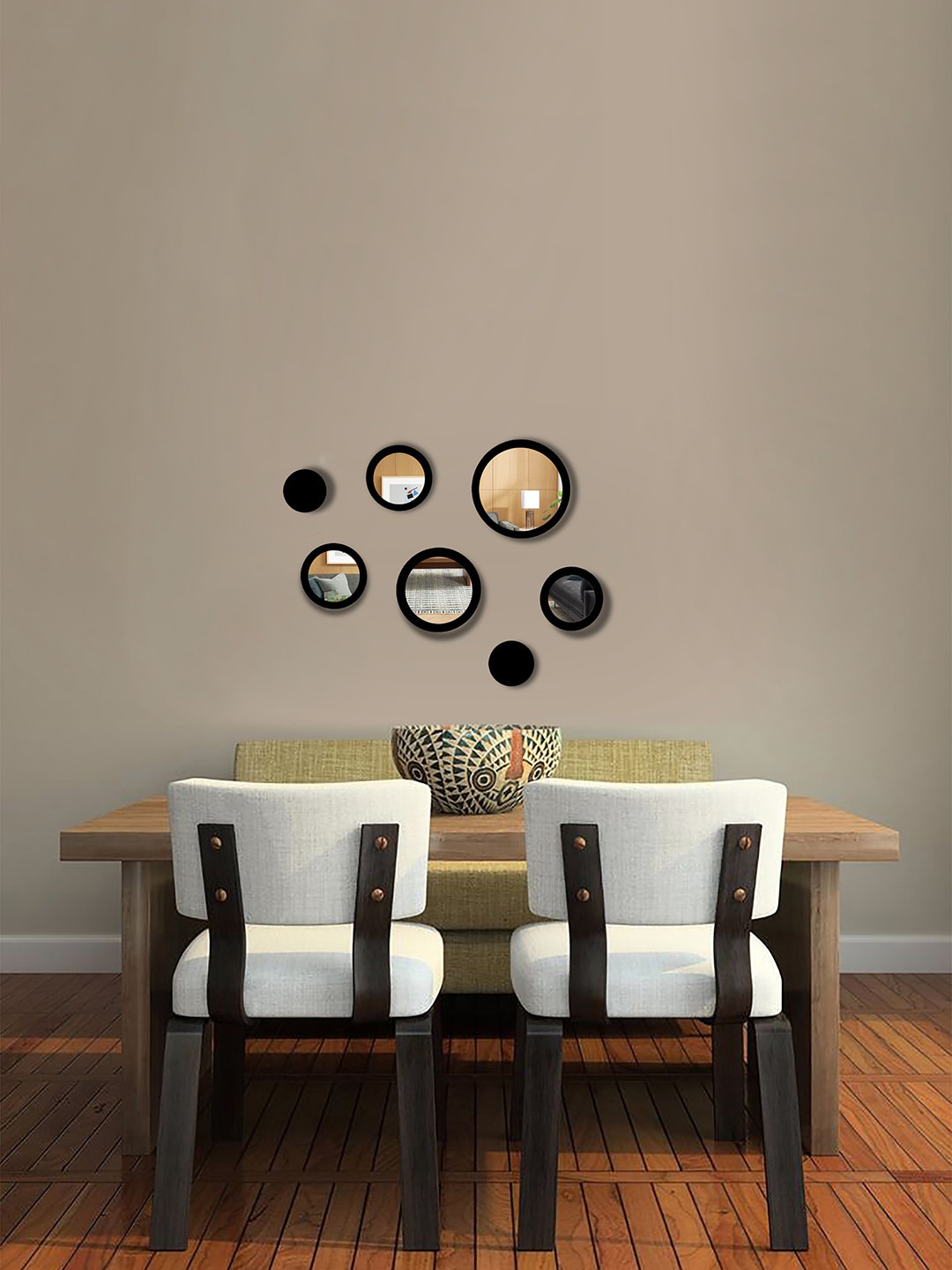 VAH Kya Bat Hai !! Black 7 Pieces Round Decorative Wall Mirror Sticker