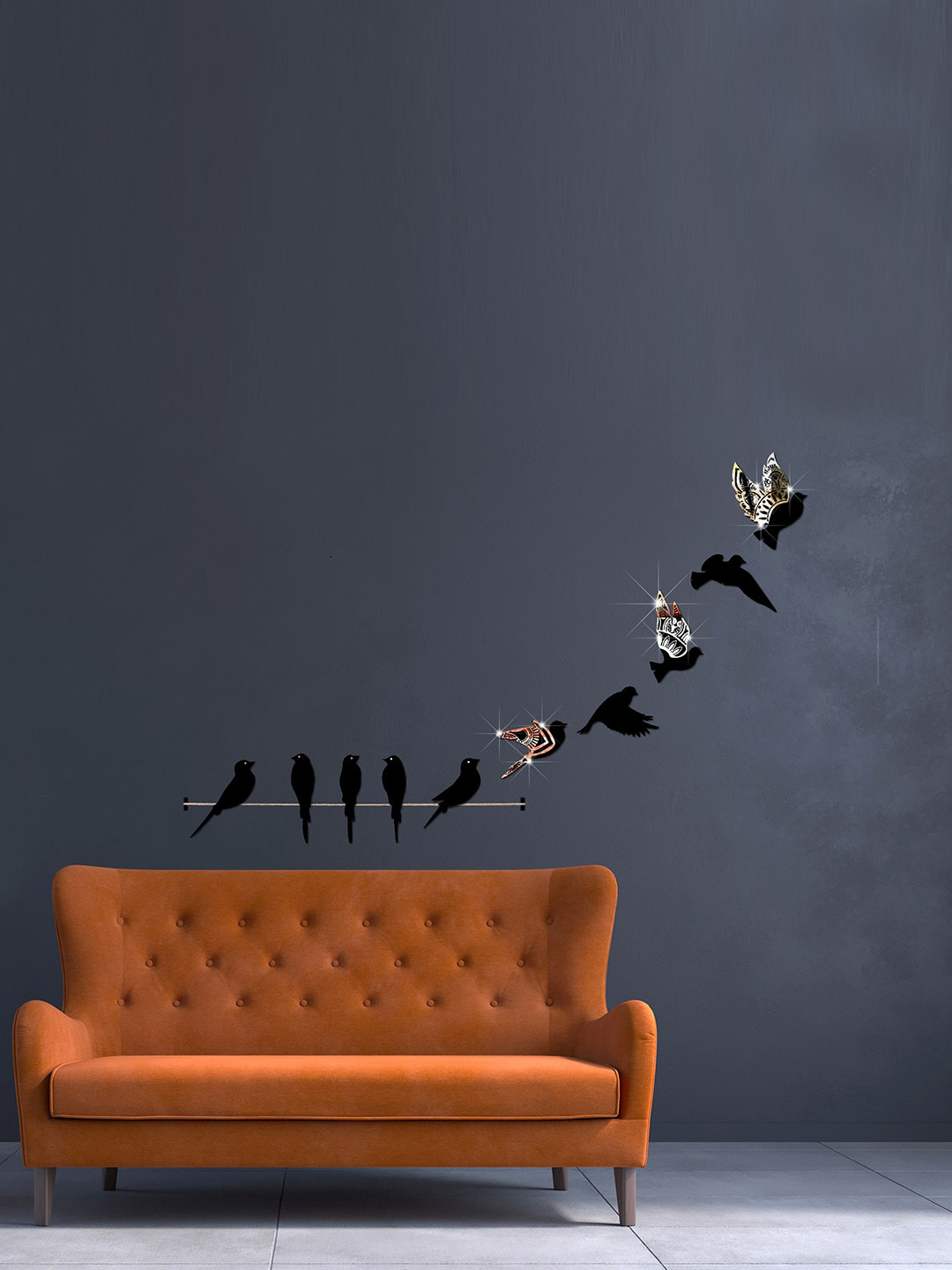 VAH Kya Bat Hai !! 3D Mandala Birds Design Wood Matte Sticking Abstract Wall Decor-59.1In