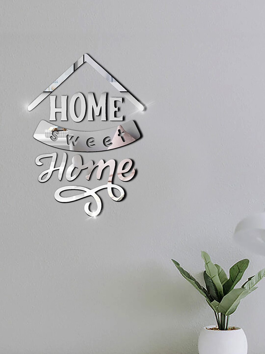 VAH Kya Bat Hai !! Silver Toned 3D Acrylic Home Sweet Home Wall Sticker