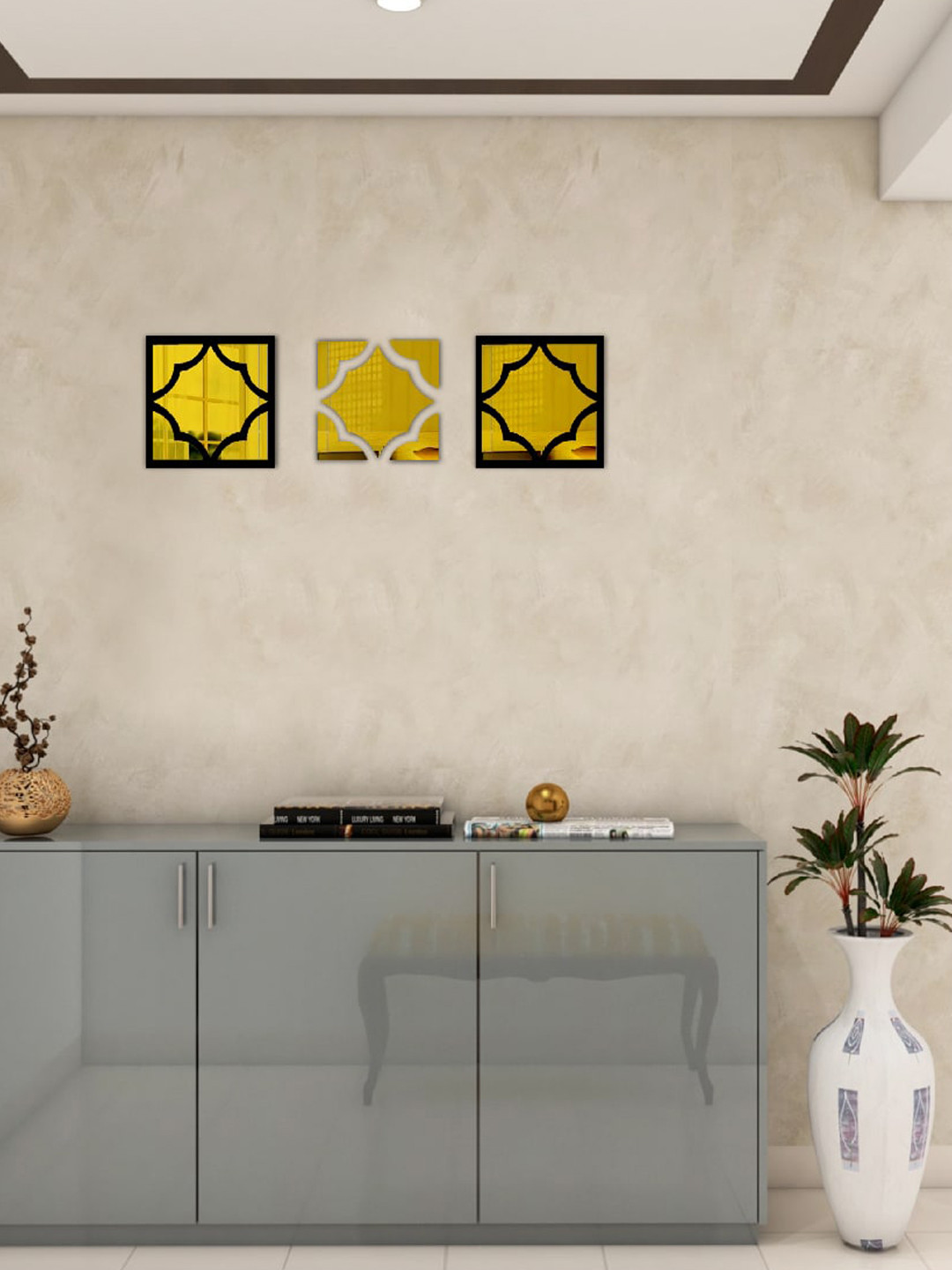 VAH Kya Bat Hai !! Black & Yellow 3Pcs Textured 3D Acrylic Wall Sticker