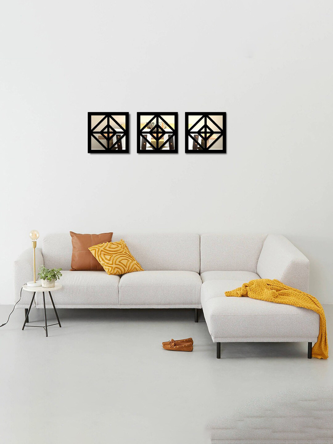 VAH Kya Bat Hai !! Black 3Pcs Square 3D Acrylic Mirror Wall Sticker