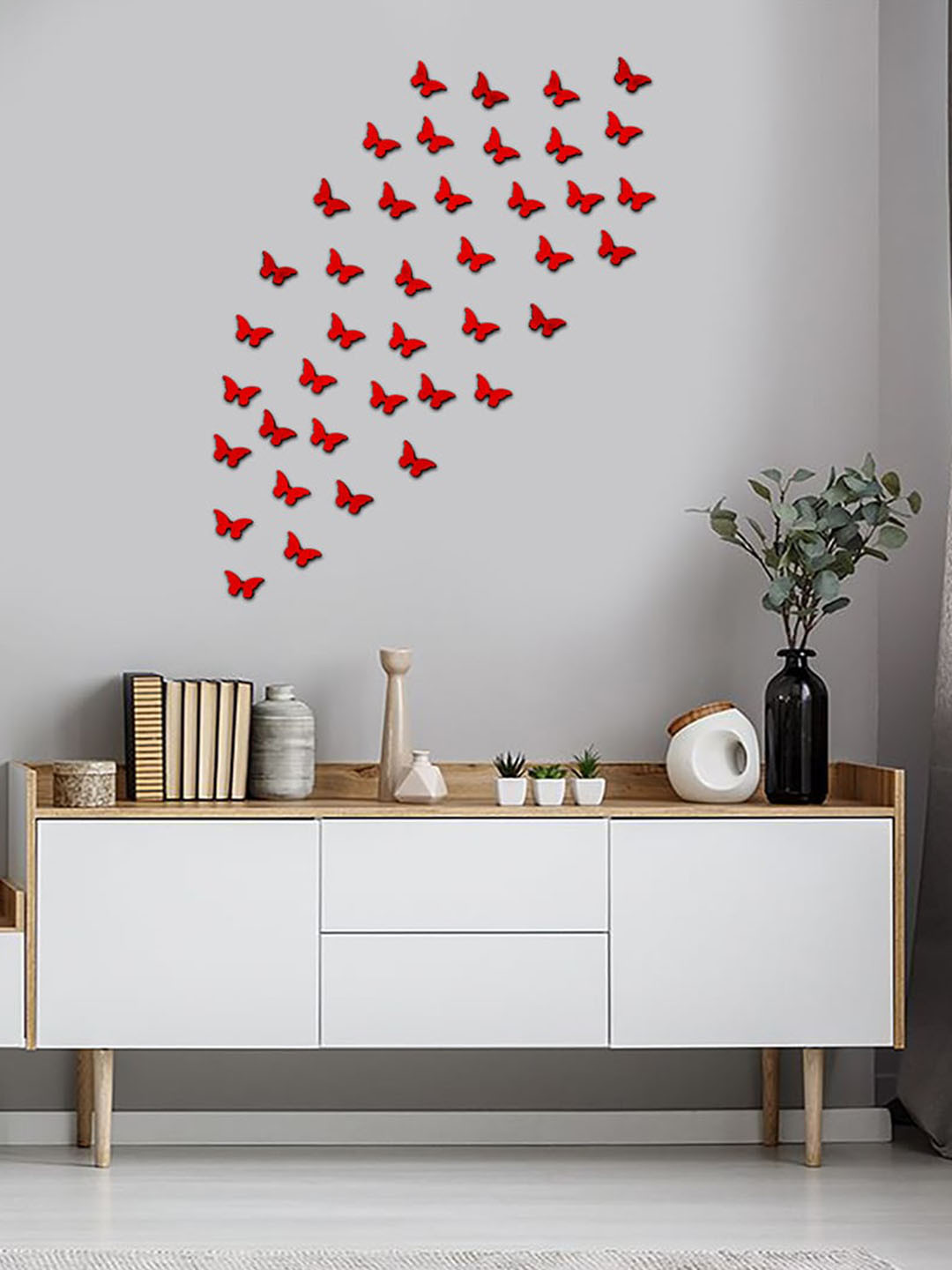 VAH Kya Bat Hai !! Red 3D Acrylic Mirror Butterfly Wall Sticker