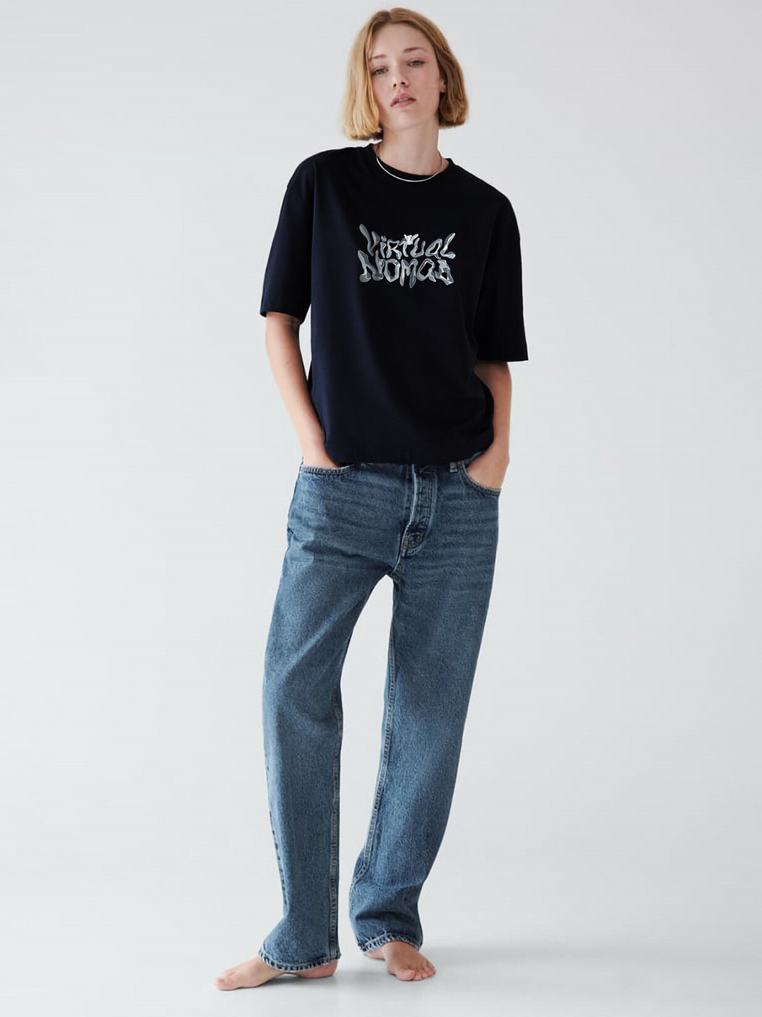 MISCHIEF MONKEY Printed Drop-Shoulder Sleeves Cotton Oversized T-shirt