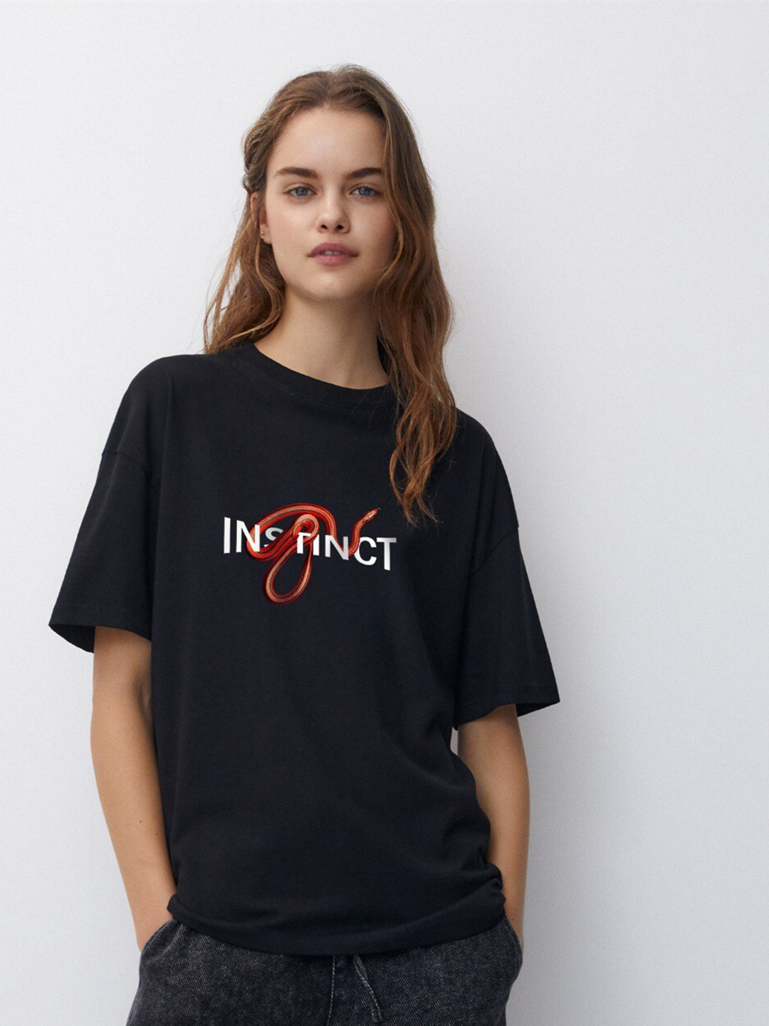 MISCHIEF MONKEY Printed Drop-Shoulder Sleeves Cotton Oversized T-shirt