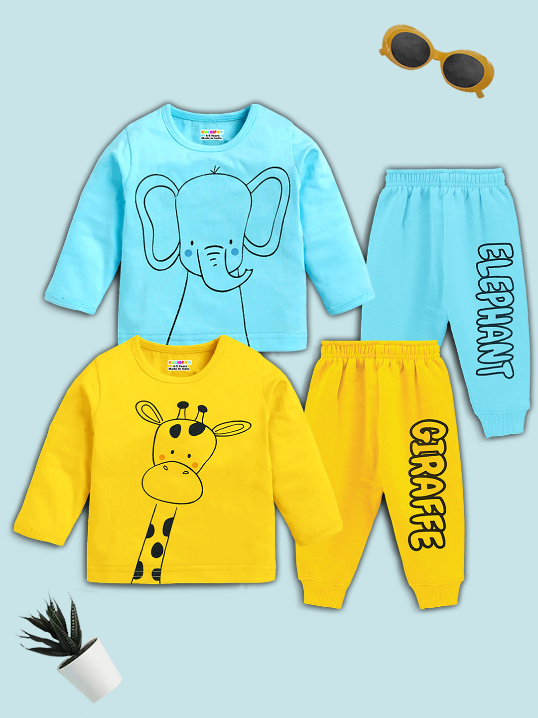 KUCHIPOO Kids Pack Of 2 Printed Clothing Set
