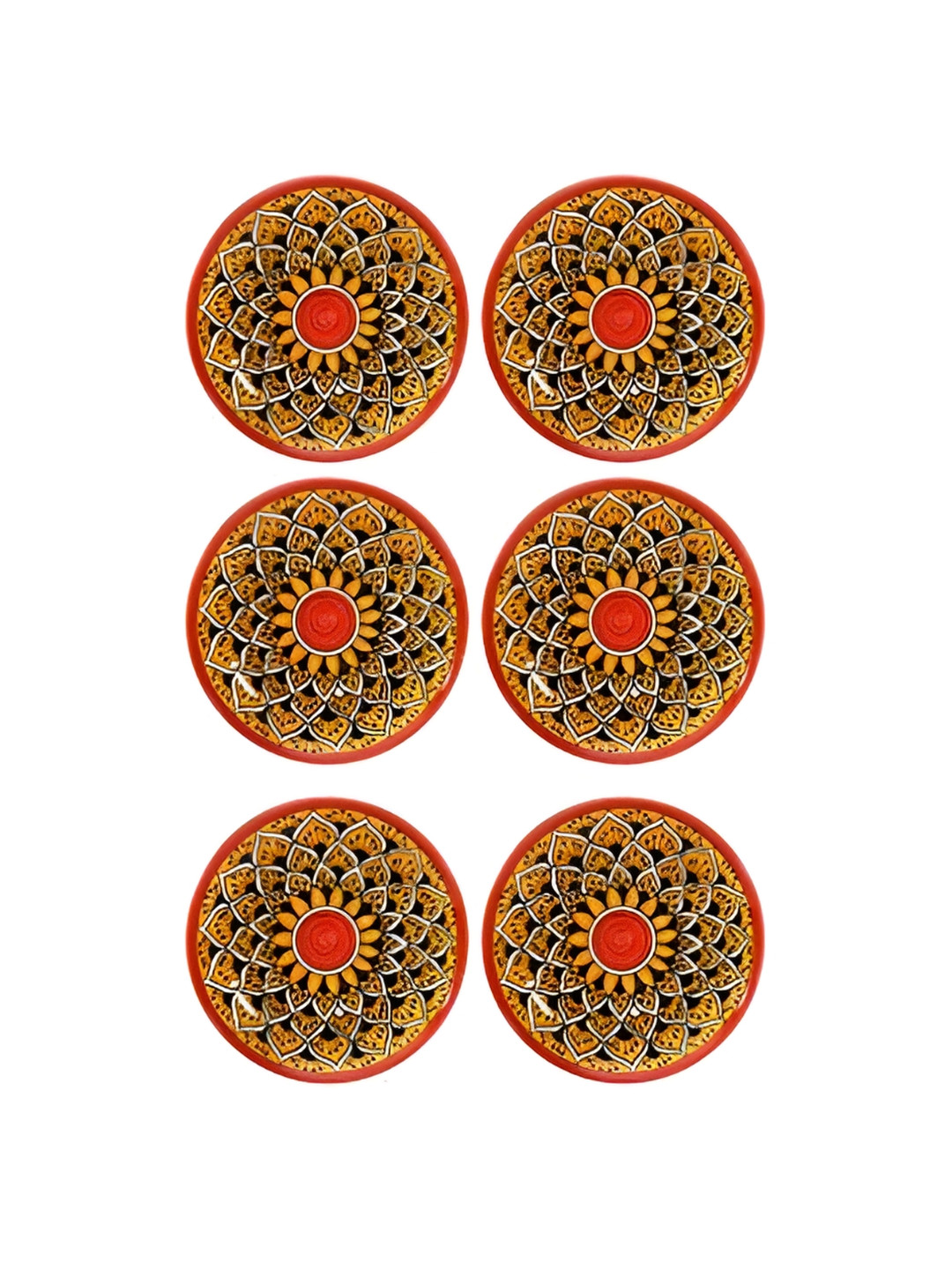 Caffeine Set of 6 Orange Ceramic Morocco Quarter Plate- 7 Inches