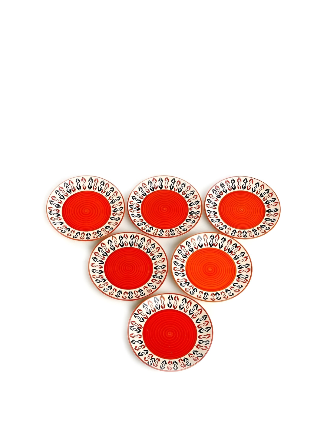 Caffeine Set of 6 Orange Ceramic Arrow Pattern Quarter Plate- 7 Inch