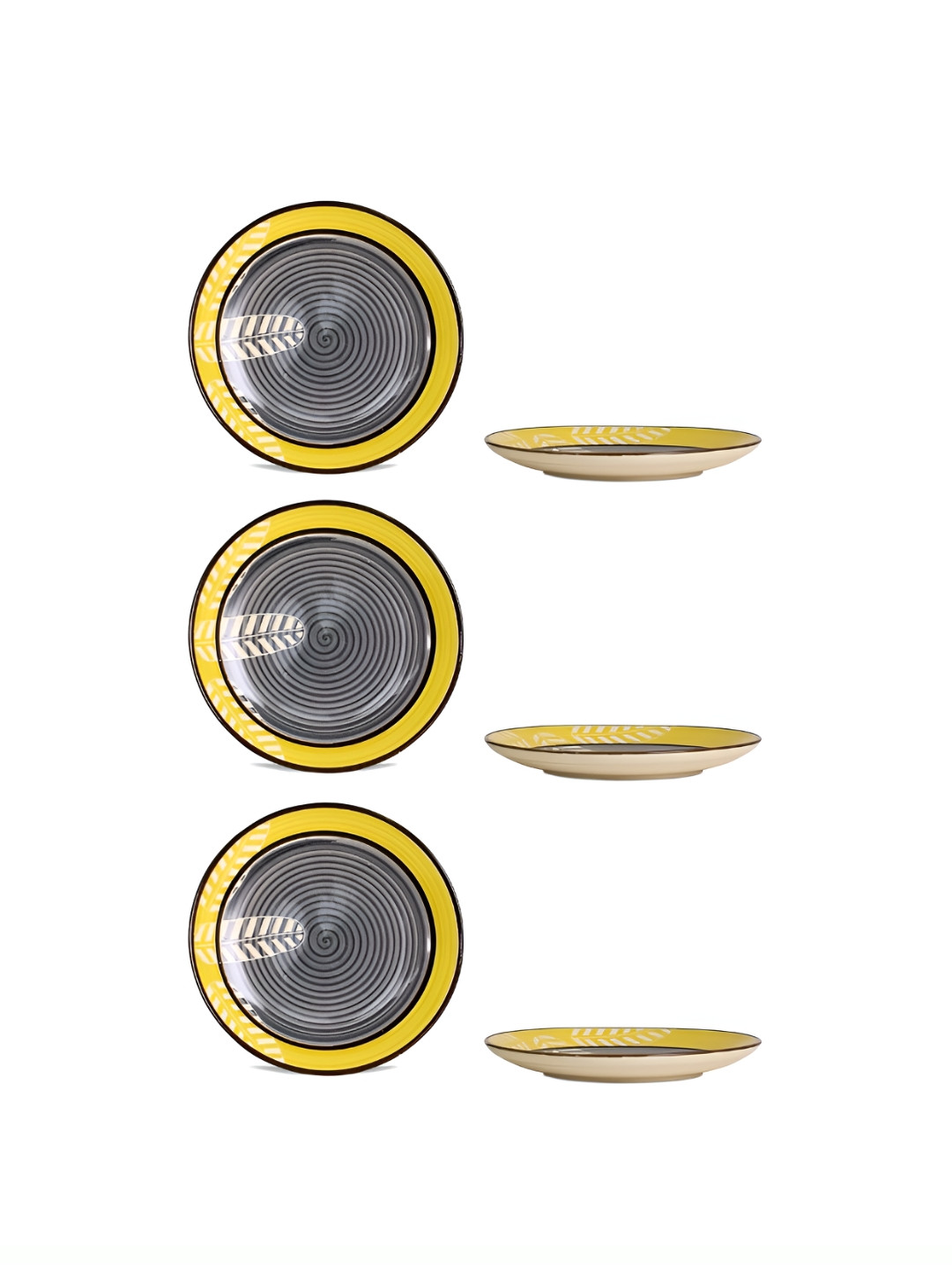 caffeine Grey & Yellow 6 Pieces Textured Ceramic Plates