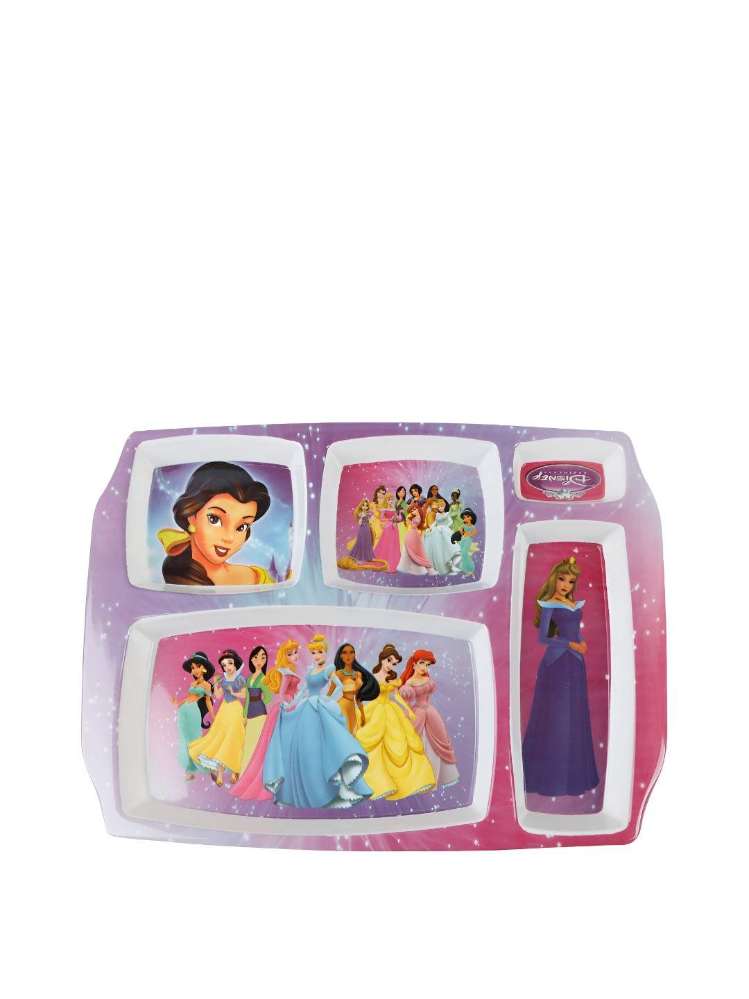 Shree Murti White & Pink  Disney 5 Sectioned Printed Melamine Glossy Plates