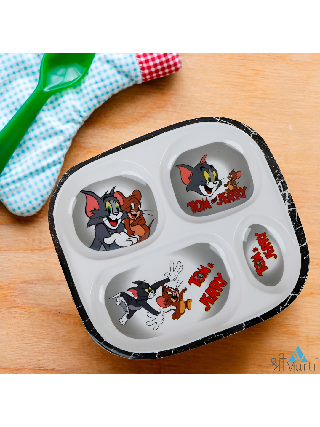 Shree Murti White & Black Tom & Jerry Printed Melamine Glossy Plates