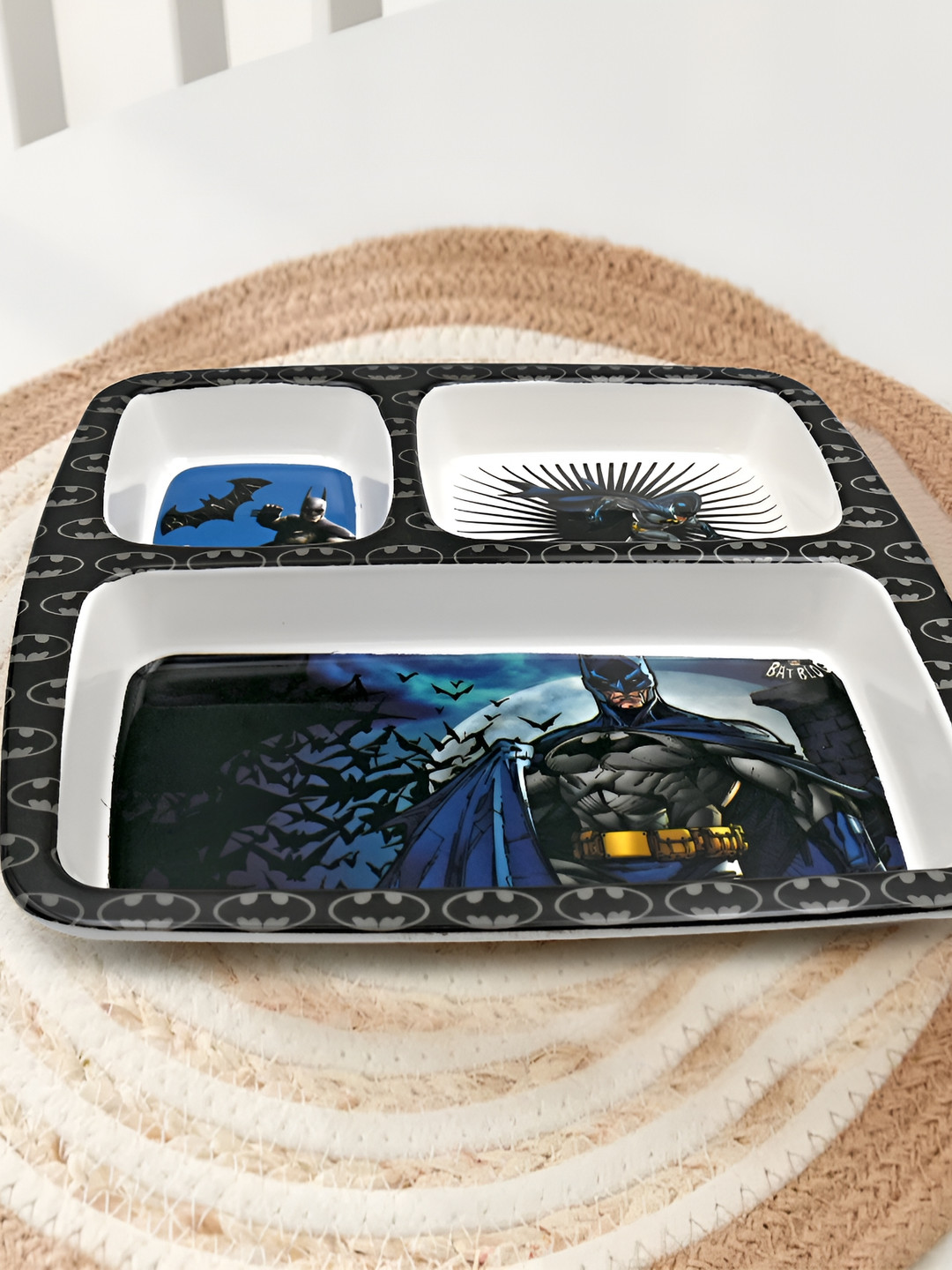 Shree Murti White & Black Printed Melamine Glossy Plates