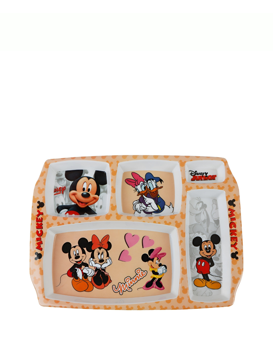 Shree Murti White & Yellow Minnie 5 Sectioned Printed Melamine Glossy Plates