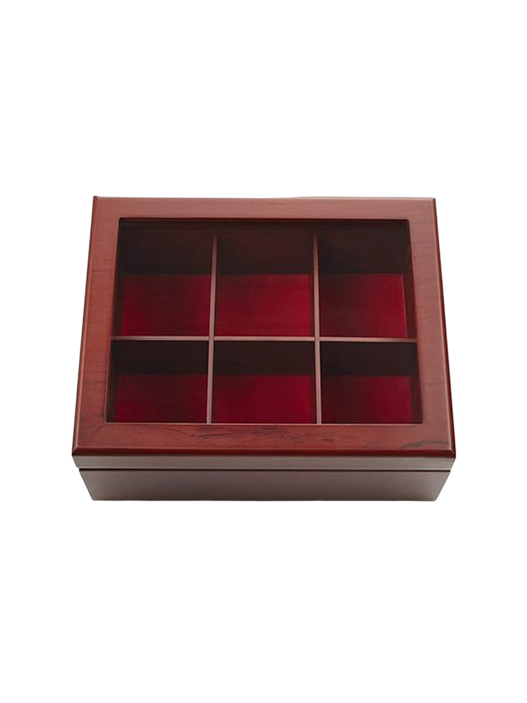 WHITEWHALE Red Wooden 6 Adjustable Compartment Tea Storage Box