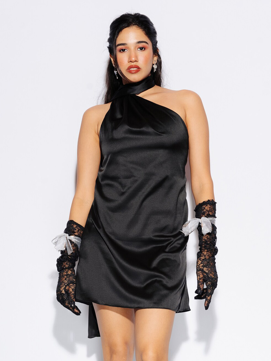 FREAKINS Black High Neck Cut Out Sheath Mini Dress