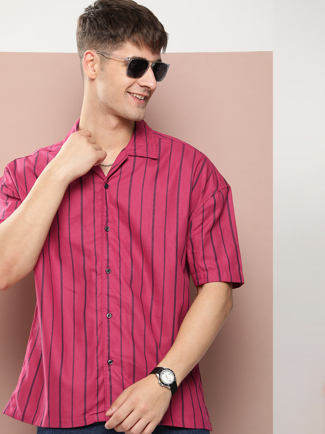 Harvard Pure Cotton Cuban Collar Striped Casual Shirt