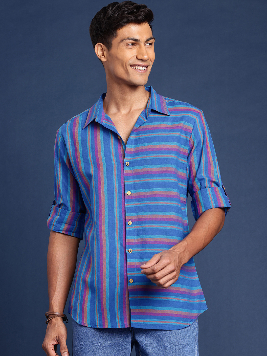 Taavi Pure Cotton Opaque Striped Nagri Weaves Casual Shirt