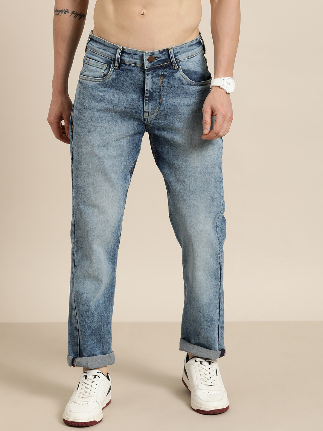 HERE&NOW Men Low-Rise Light Fade Stretchable Jeans