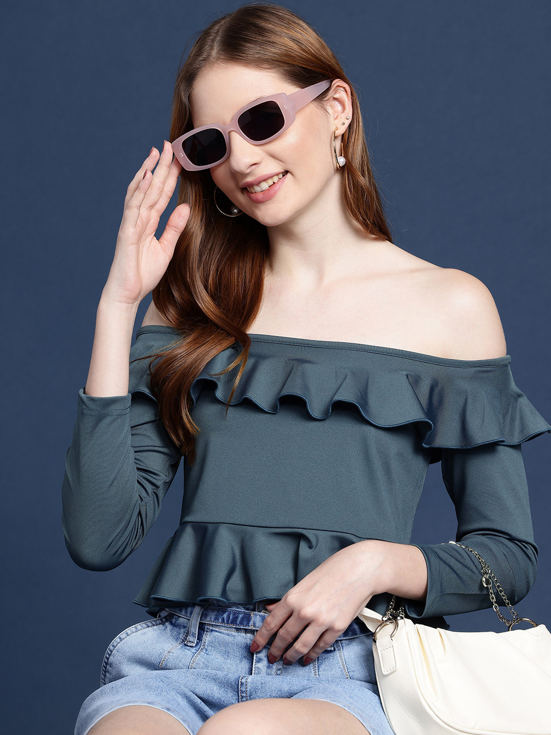 Mast & Harbour Off-Shoulder Ruffles Bardot Crop Top