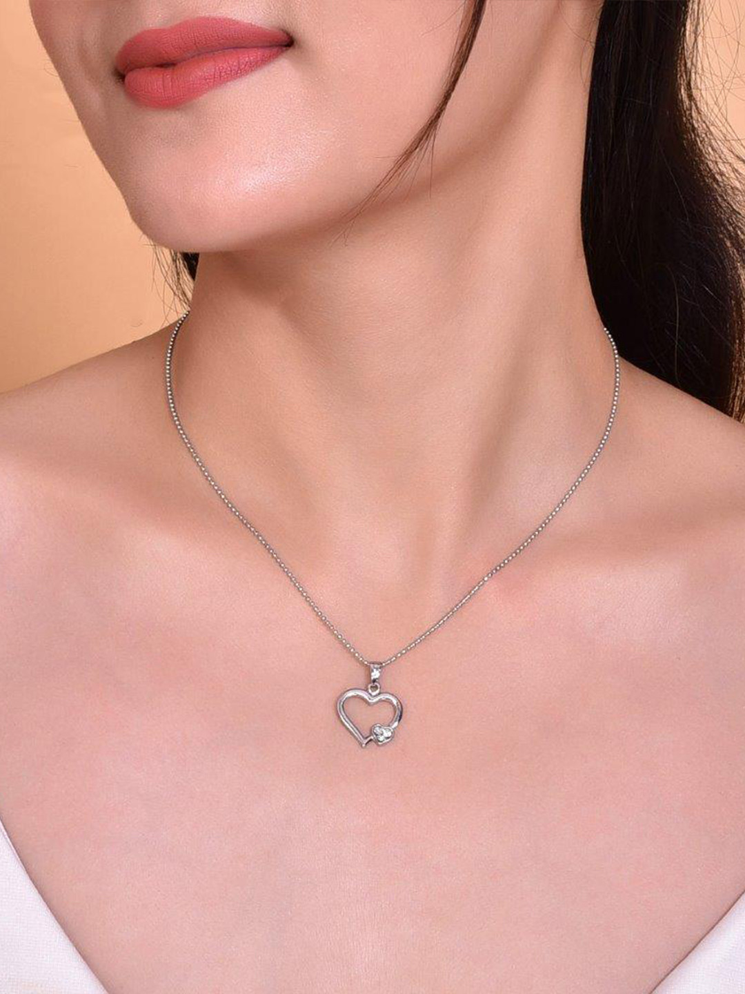VOJ Silver Plated Heart-Shaped Pendants with Chains