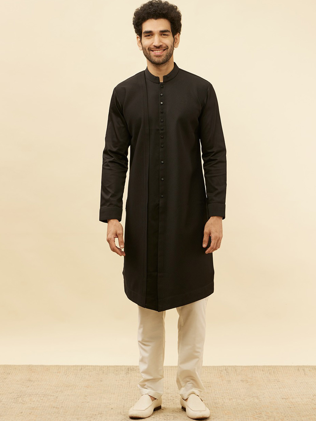 Manyavar Bandhagala Collar Textured Kurta