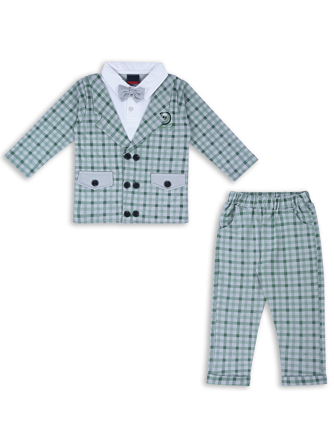 Wish Karo Boys Green & White Checked Shirt with Trousers