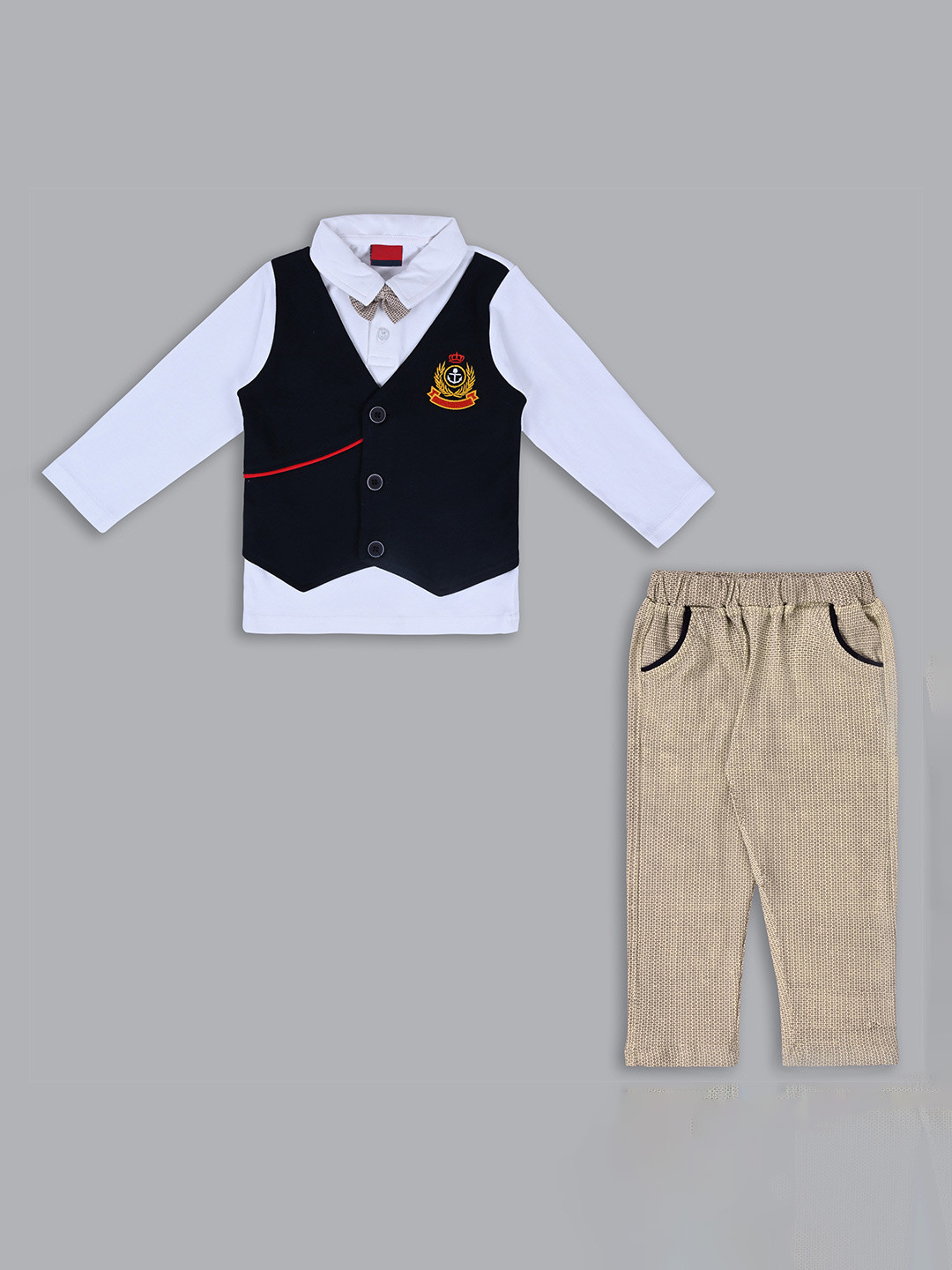 Wish Karo Infant Boys Cotton Single Breasted Three Pieces Suit