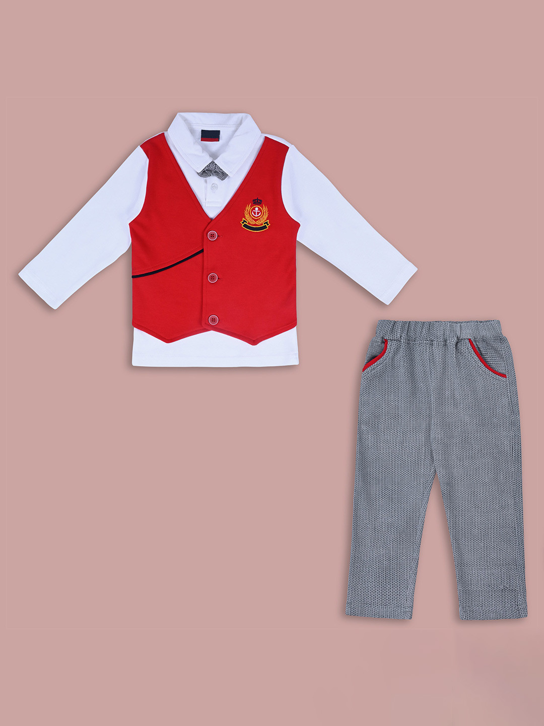Wish Karo Infant Boys Cotton Single Breasted Three Pieces Suit