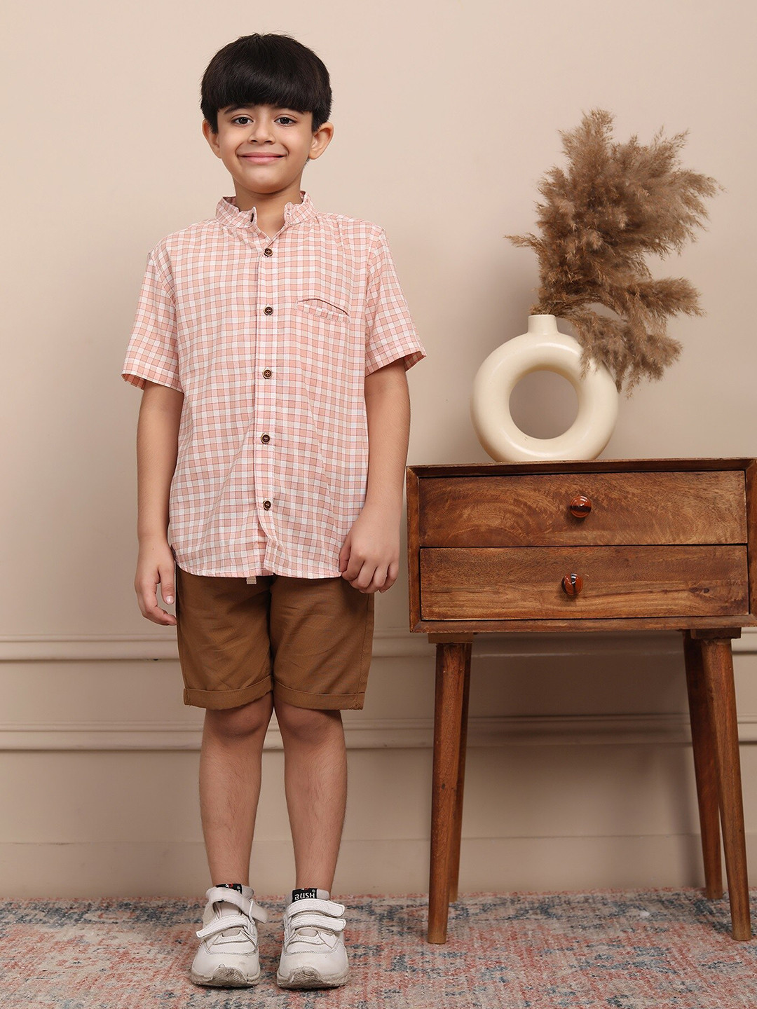 Biglilpeople Boys Checked Cotton Shirt with Shorts