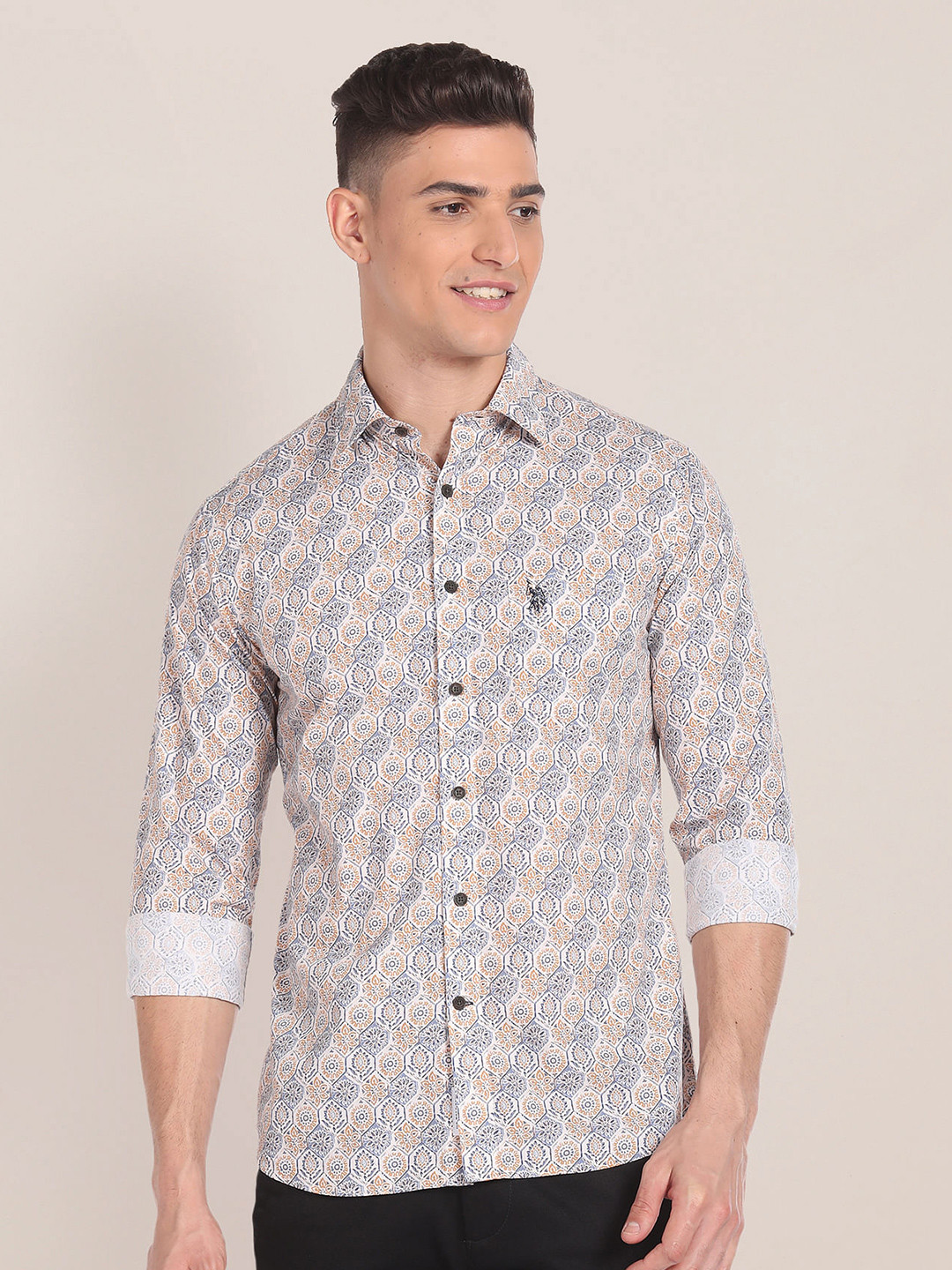 U.S. Polo Assn. Floral Printed Spread Collar Long Sleeves Cotton Casual Shirt