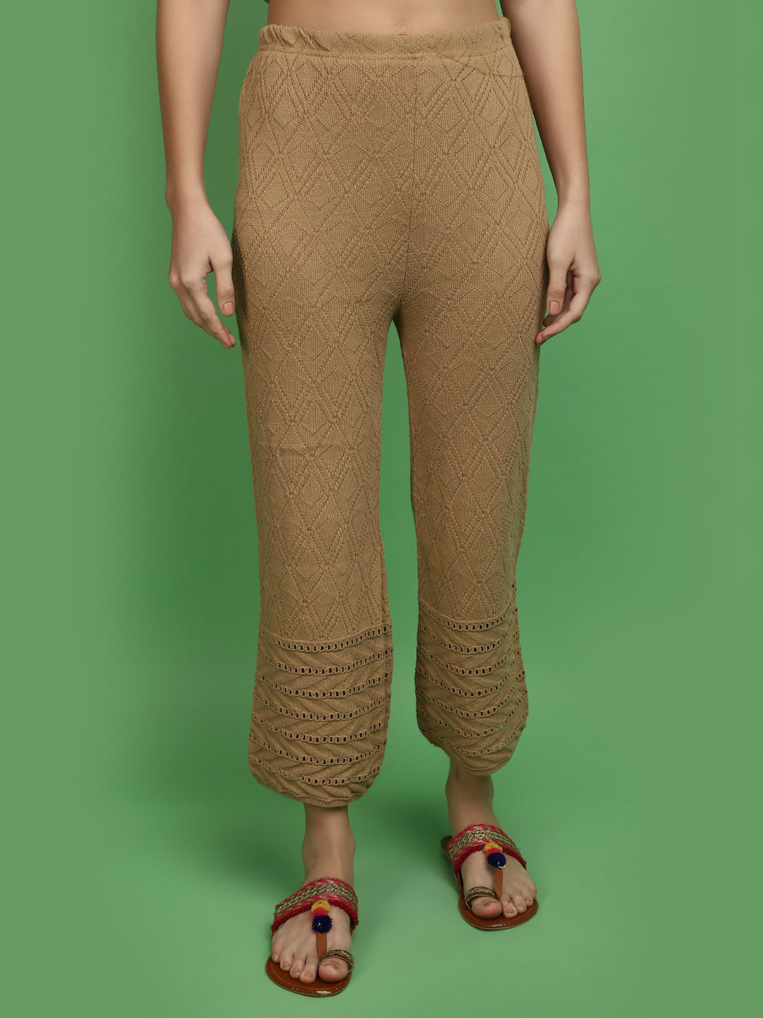 V-Mart Women Self Design Mid Rise Crop Parallel Trousers